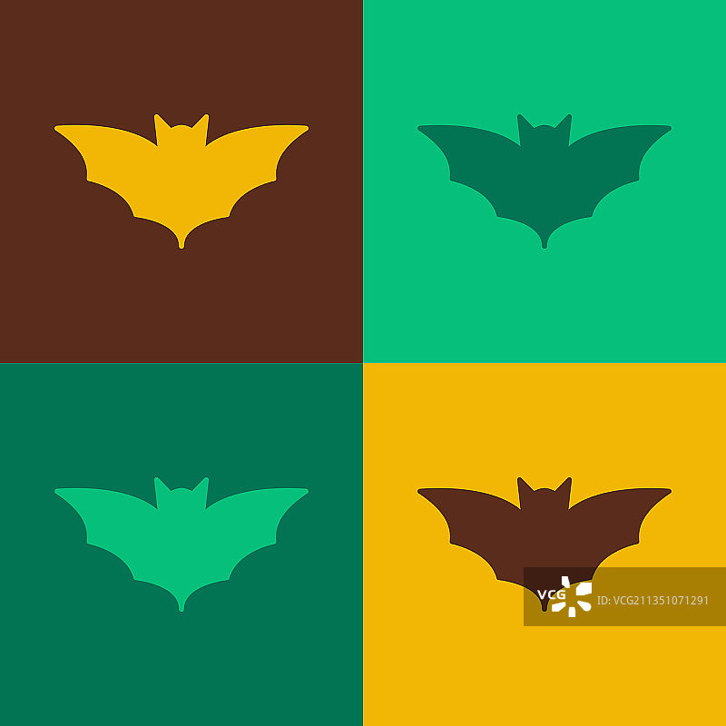 流行艺术飞行蝙蝠图标孤立的颜色图片素材