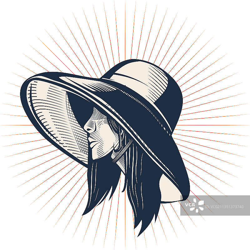 复古女人与帽子标志模板图片素材