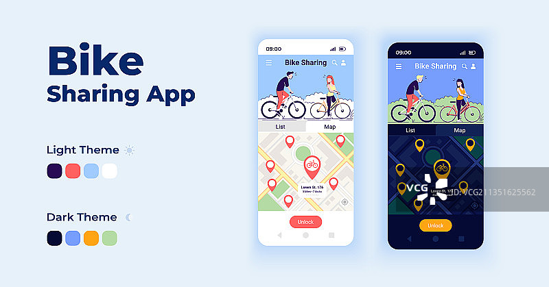 自行车共享应用卡通智能手机界面图片素材