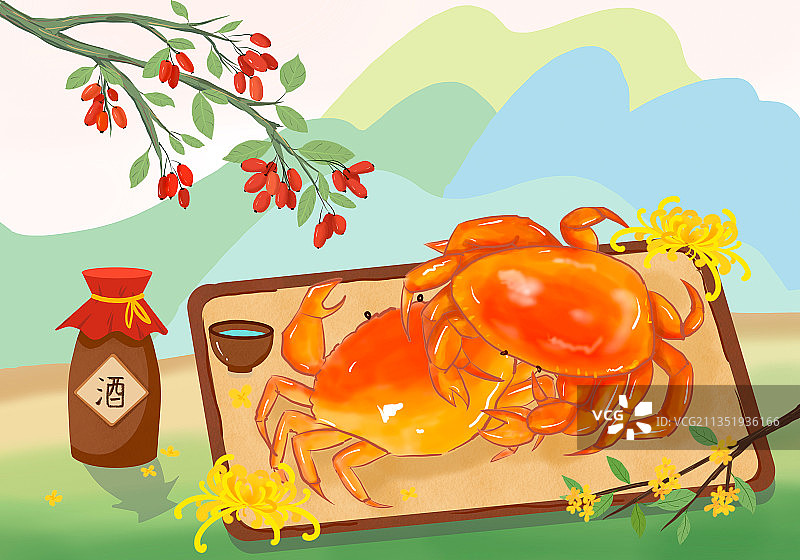 中秋节,螃蟹,桂花,插画,图片素材