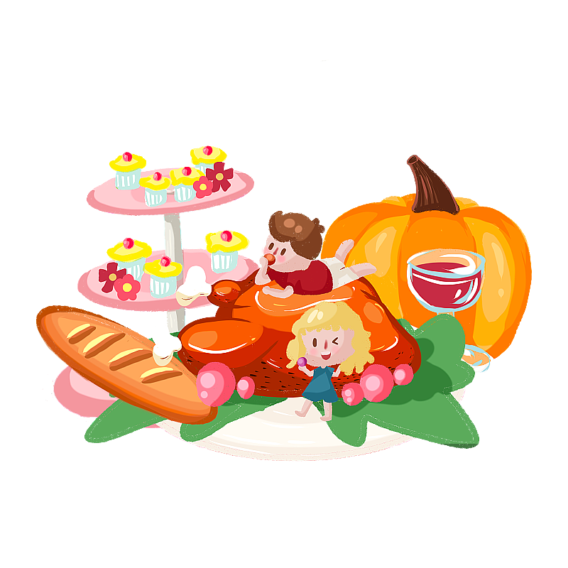 感恩节火鸡美食派对小人插画素材图片素材