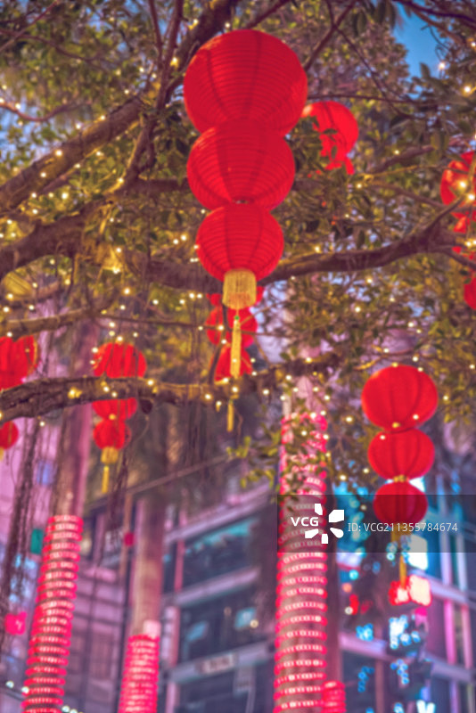 高挂在树上的大红灯笼，欢度春节背景素材图片素材