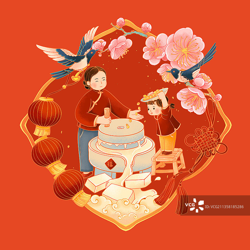 中国传统年俗腊月二十五磨豆腐插画图片素材