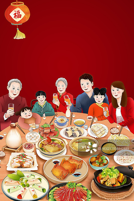 2021传统年俗大年三十年夜饭 家庭聚餐图片素材