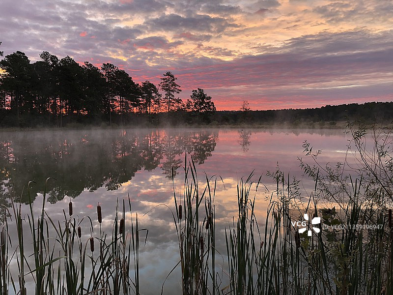 日落时湖面对天空的景色图片素材