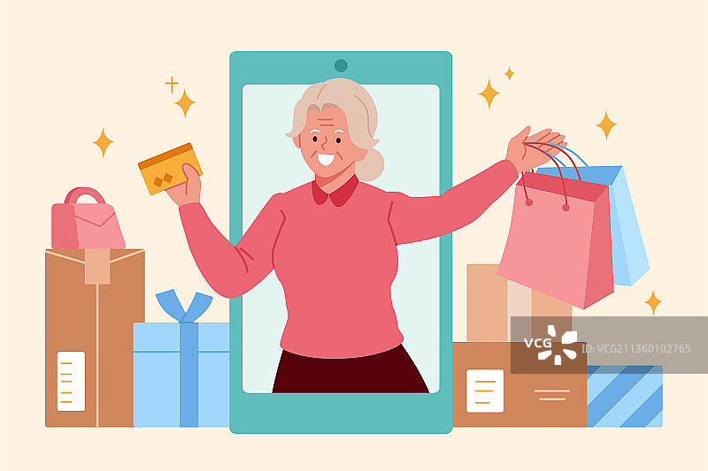 奶奶用手机大肆购物图片素材