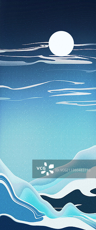 蓝色雪山月夜背景插画图片素材