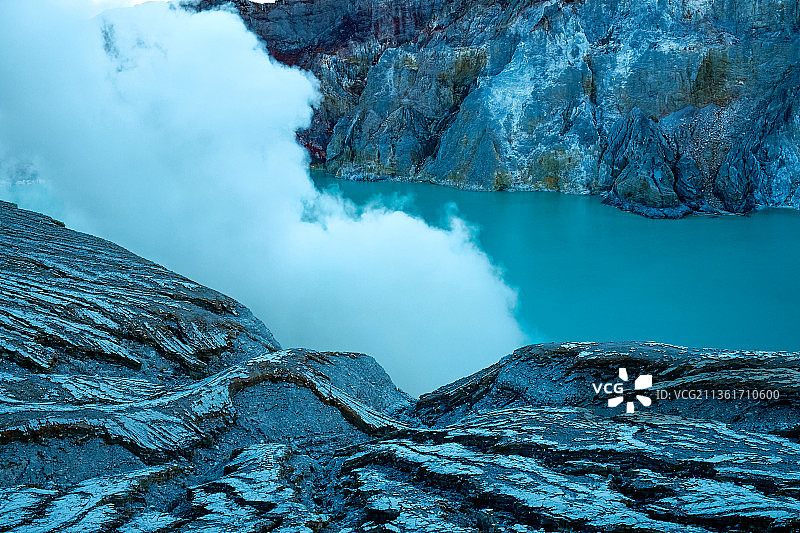 伊真火山口，俯瞰，火山口的高角度视图，伊真，东爪哇，印度尼西亚图片素材