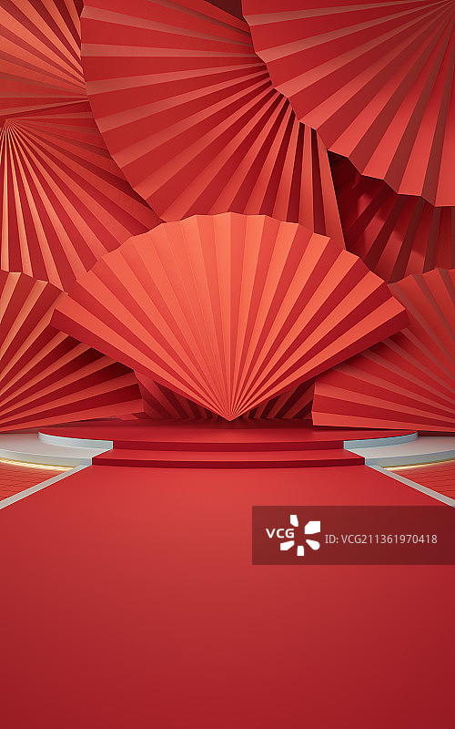 中国风创意折扇背景3D渲染图片素材