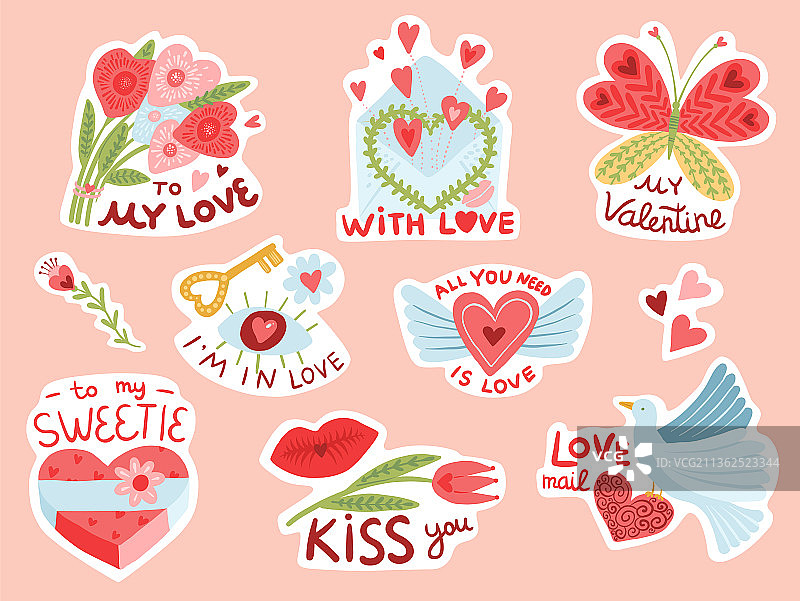 可爱的爱情日元素贴纸浪漫图片素材