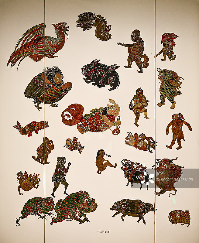 中国传统文化艺术：皮影戏（非物质文化遗产）民国时期做的神怪皮影图片素材