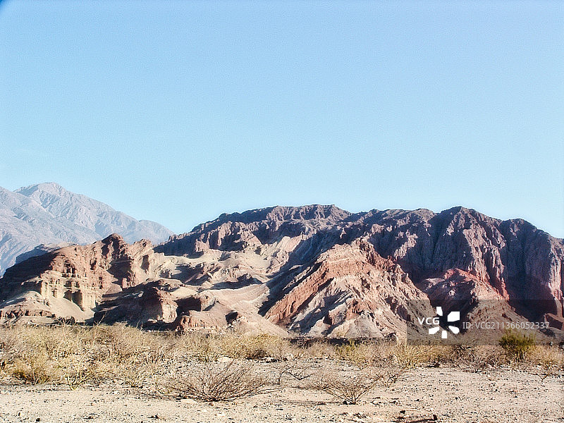 阿根廷，胡jujuy,Humahuaca，天空清澈的沙漠风景图片素材