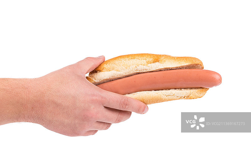 摩尔多瓦，美味的热狗，白色背景下切好的手拿面包图片素材
