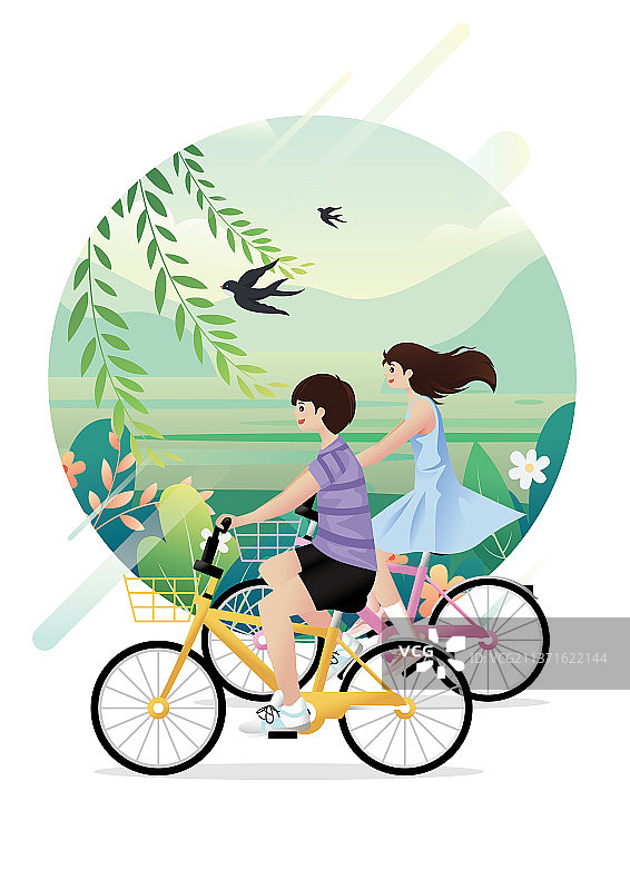 情侣骑单车踏青海报图片素材