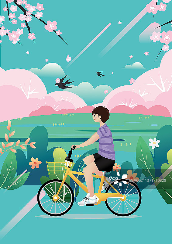 少年骑单车踏青海报图片素材