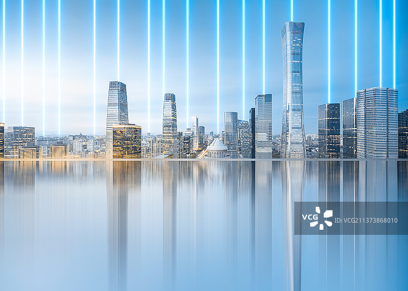 未来科技感的北京CBD国贸建筑夜景图片素材