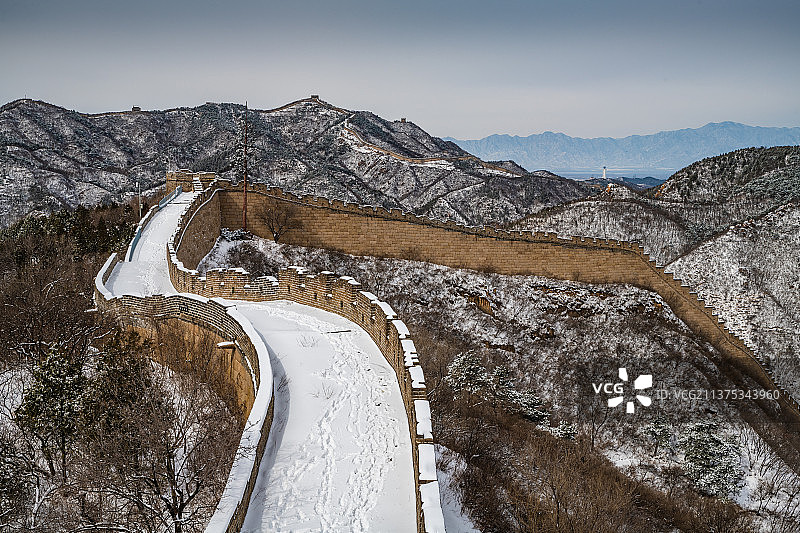 雪后长城巨龙蜿蜒盘旋The Great Wall图片素材