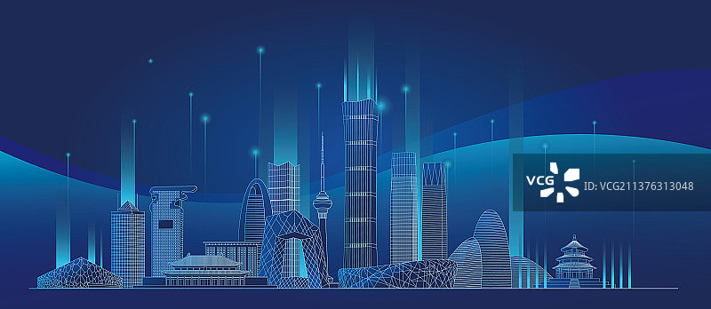 北京城市地标建筑矢量科技感海报图片素材