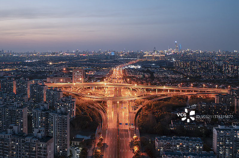 上海立交桥城市夜景航拍图片素材