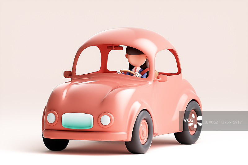 3D渲染的可爱女司机与汽车图片素材