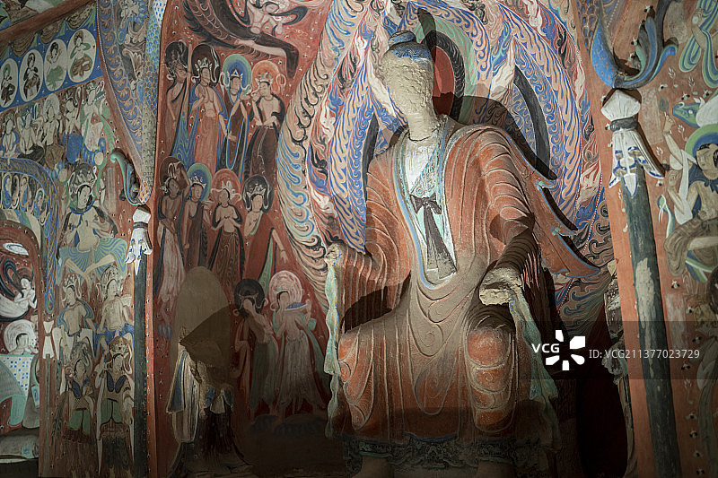 甘肃世界文化遗产敦煌莫高窟彩塑佛像图片素材
