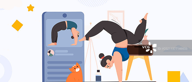 练习瑜伽身心健康扁平矢量概念运营插画图片素材