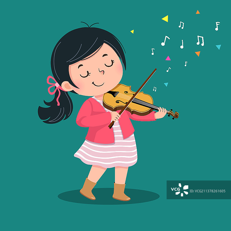 拉小提琴的可爱小女孩图片素材
