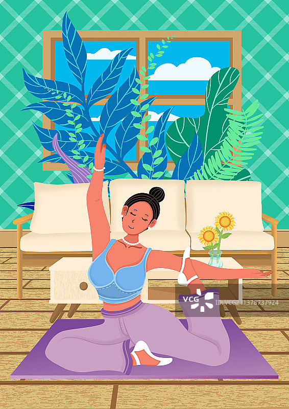 扁平风运动健身插画海报瑜伽图片素材