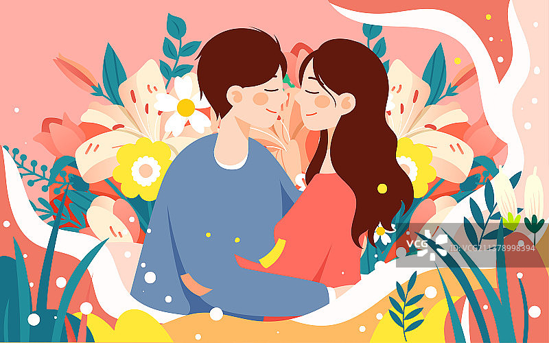 520情人节情侣亲吻插画恋人浪漫约会海报图片素材