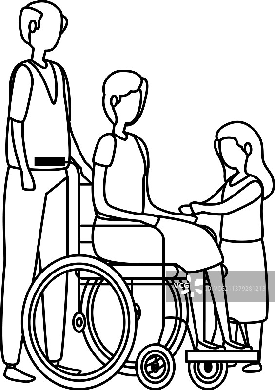 可爱的祖父母夫妇坐在轮椅上图片素材