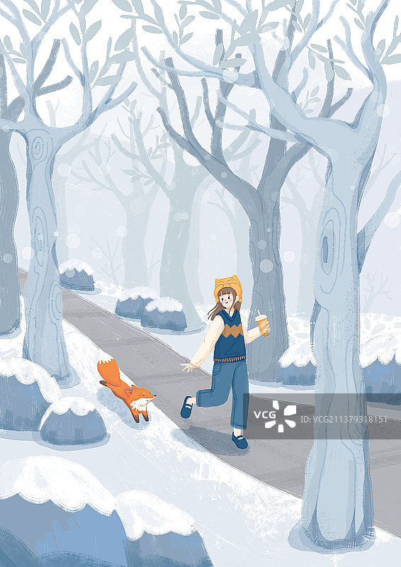 冬季雪小清新风景插画图片素材