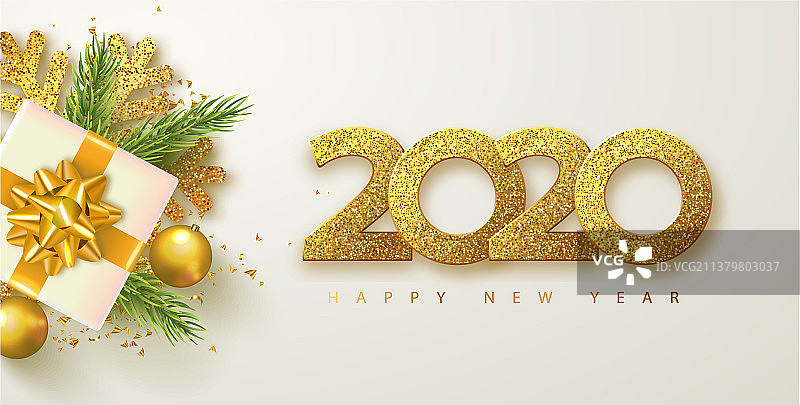 2020年新年快乐，金色奢华横幅图片素材