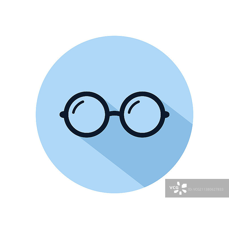 圆形眼镜图标孤立在蓝色圆圈上图片素材