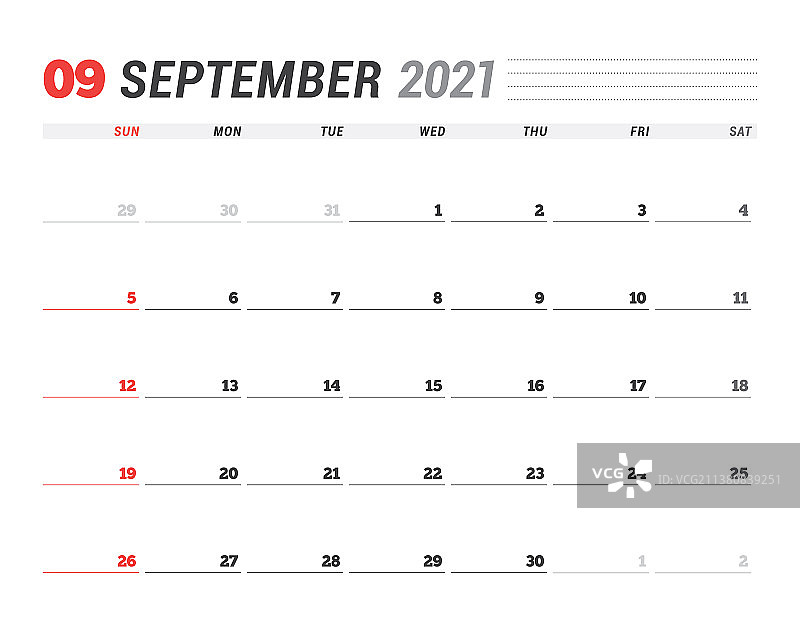 2021年9月日历文具设计图片素材