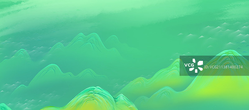 青绿山水古典国风水彩设计背景图片素材