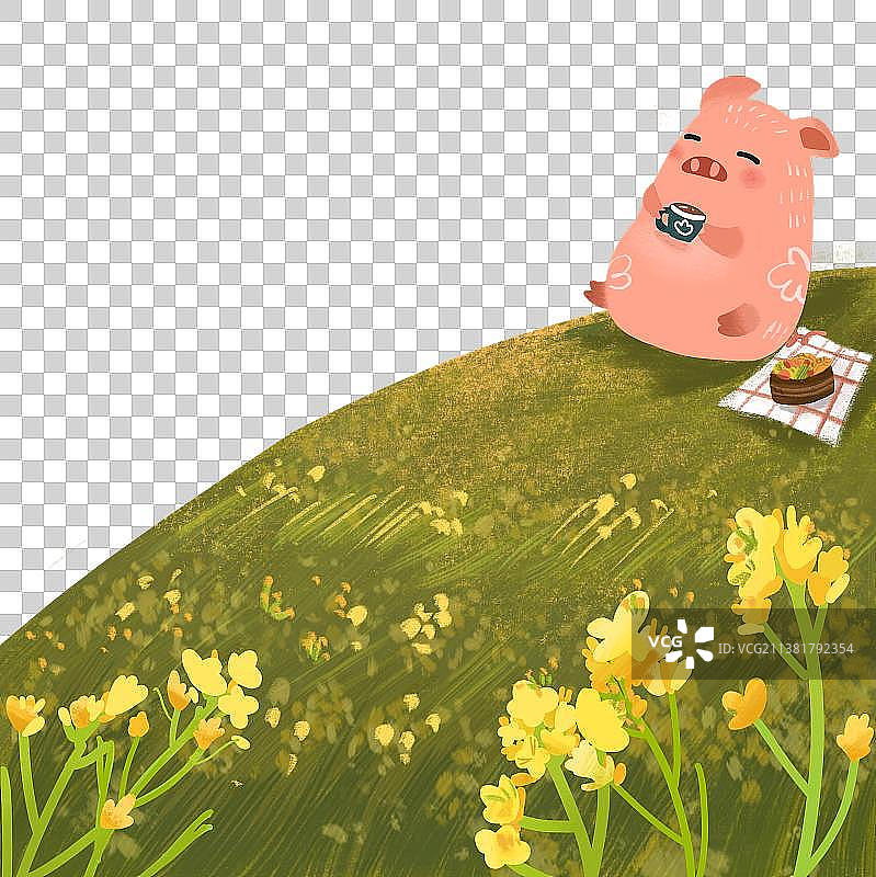 猪-踏青野餐图片素材