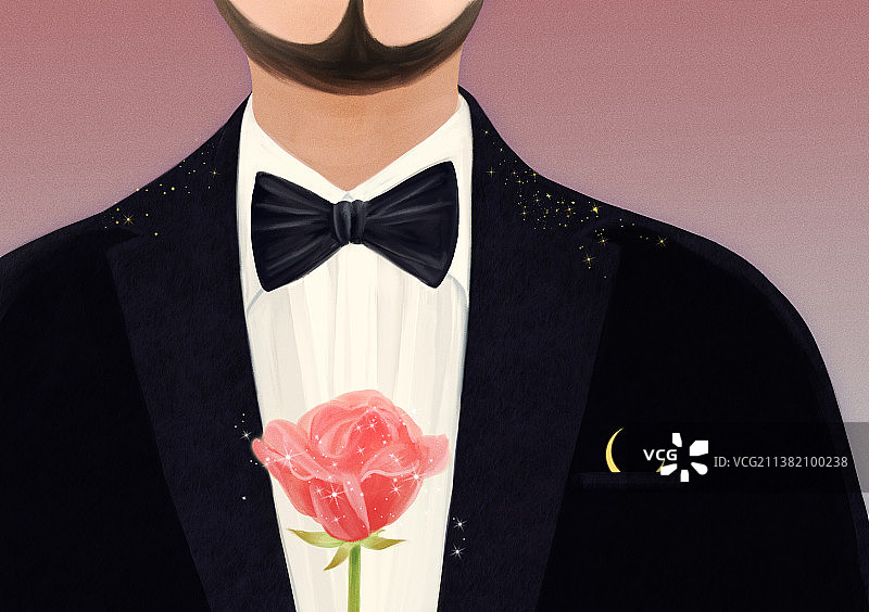 西装革履手拿玫瑰求婚的帅哥情人节插画图片素材