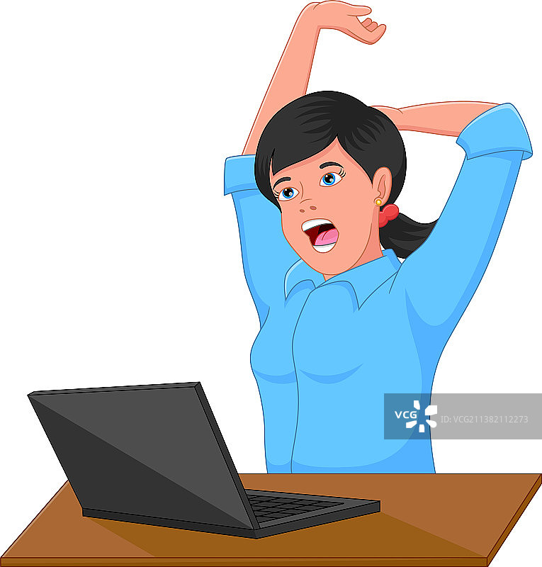 疲惫的女性坐在笔记本电脑前图片素材