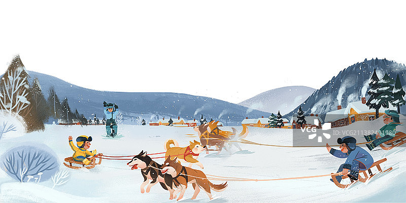 冬天在东北坐爬犁玩雪橇图片素材