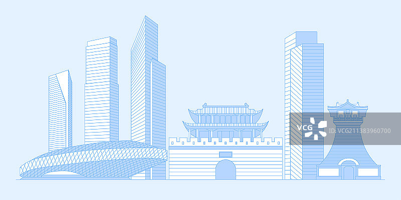 襄阳城市天际线矢量插画图片素材
