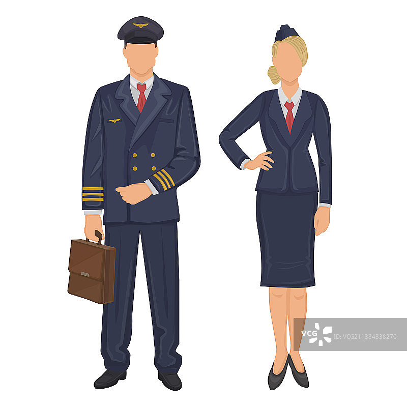 飞行员和空姐都穿着白色制服图片素材