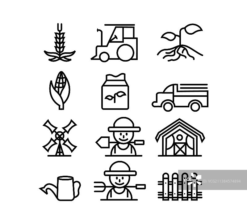 农业和农业线图标设置图片素材