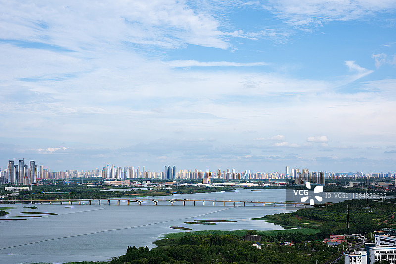 湖北省武汉市经济技术开发 南太子湖 俯拍图片素材