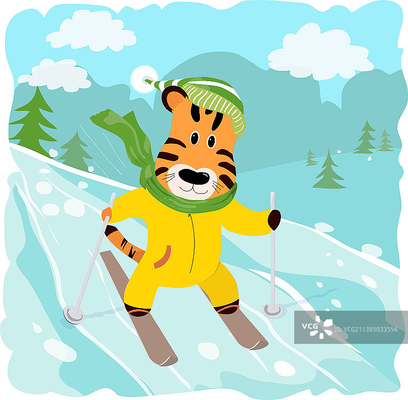 可爱的老虎滑雪图片素材