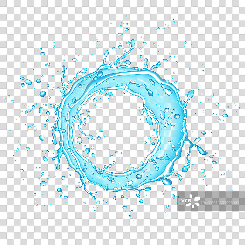 蓝色圆圈水花和水滴孤立在一起图片素材