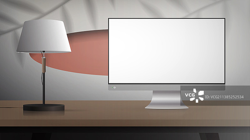 一个白色屏幕的显示器立在木头上图片素材