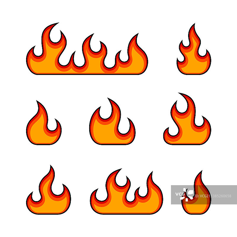 火焰火焰设置在白色背景图片素材