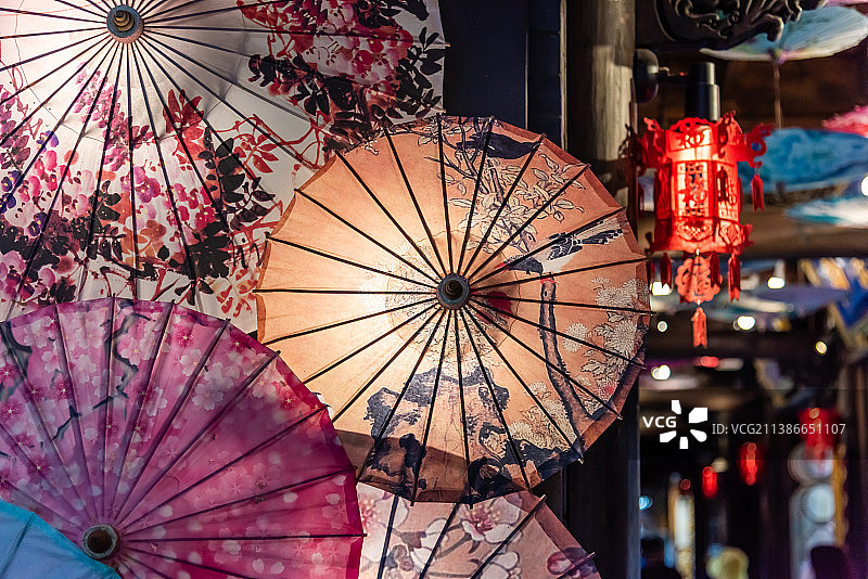 中国四川成都的传统工艺品油纸伞图片素材