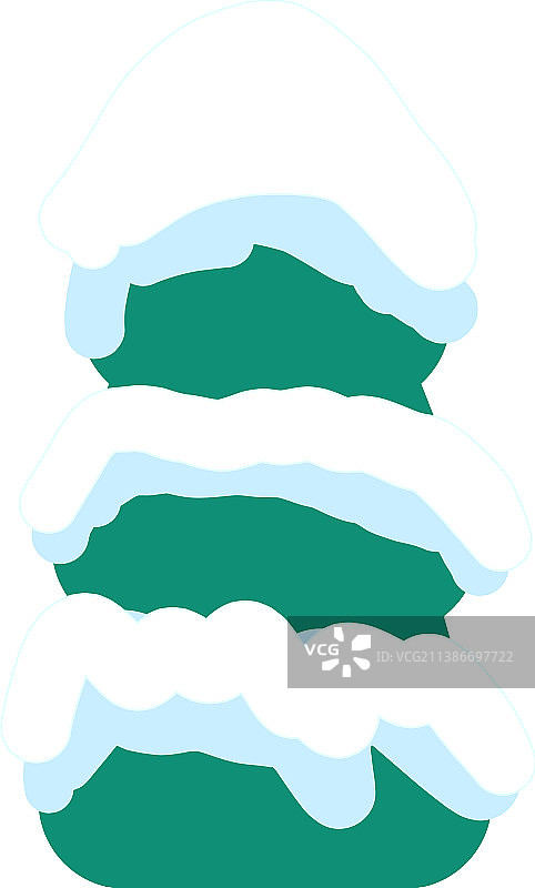 树覆盖雪卡通风格的平面剪贴画图片素材