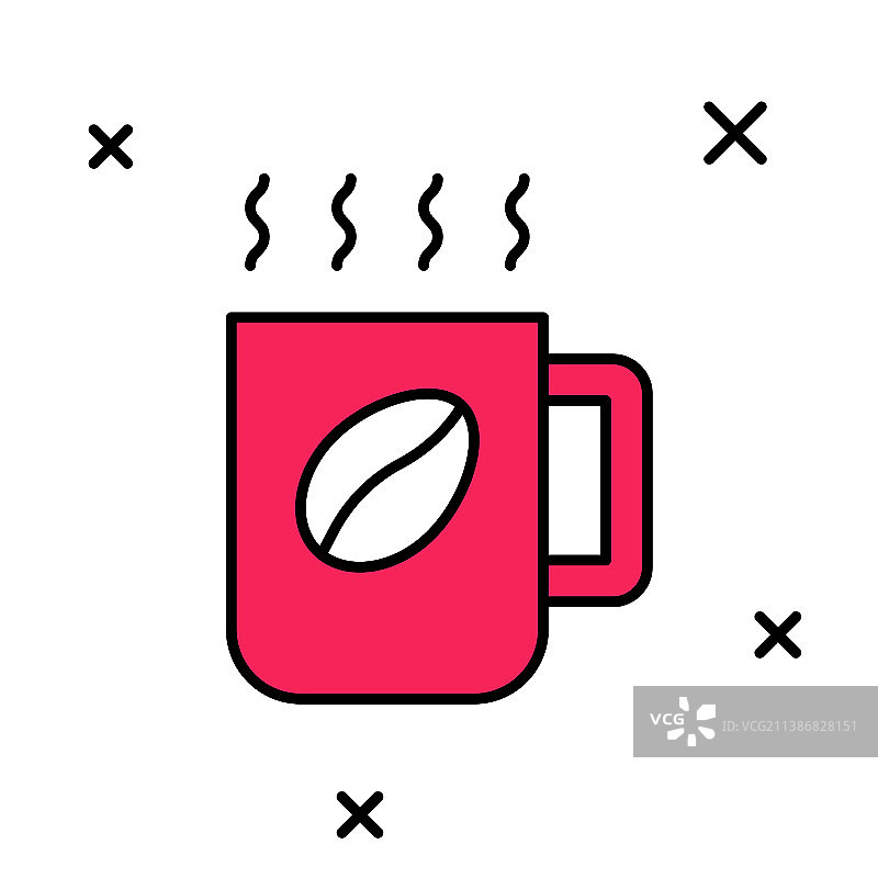 填充轮廓咖啡杯图标孤立在白色图片素材